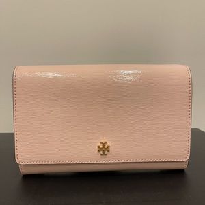 Tory Burch Georgia Pebble Leather Shoulder Bag Pink Gold Crossbody